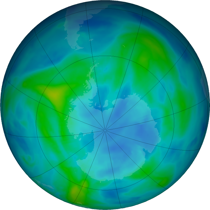 Antarctic ozone map for 09 April 2019